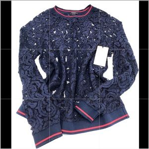 NORDSTROM -  Halogen Navy Lace Blouse Sz S